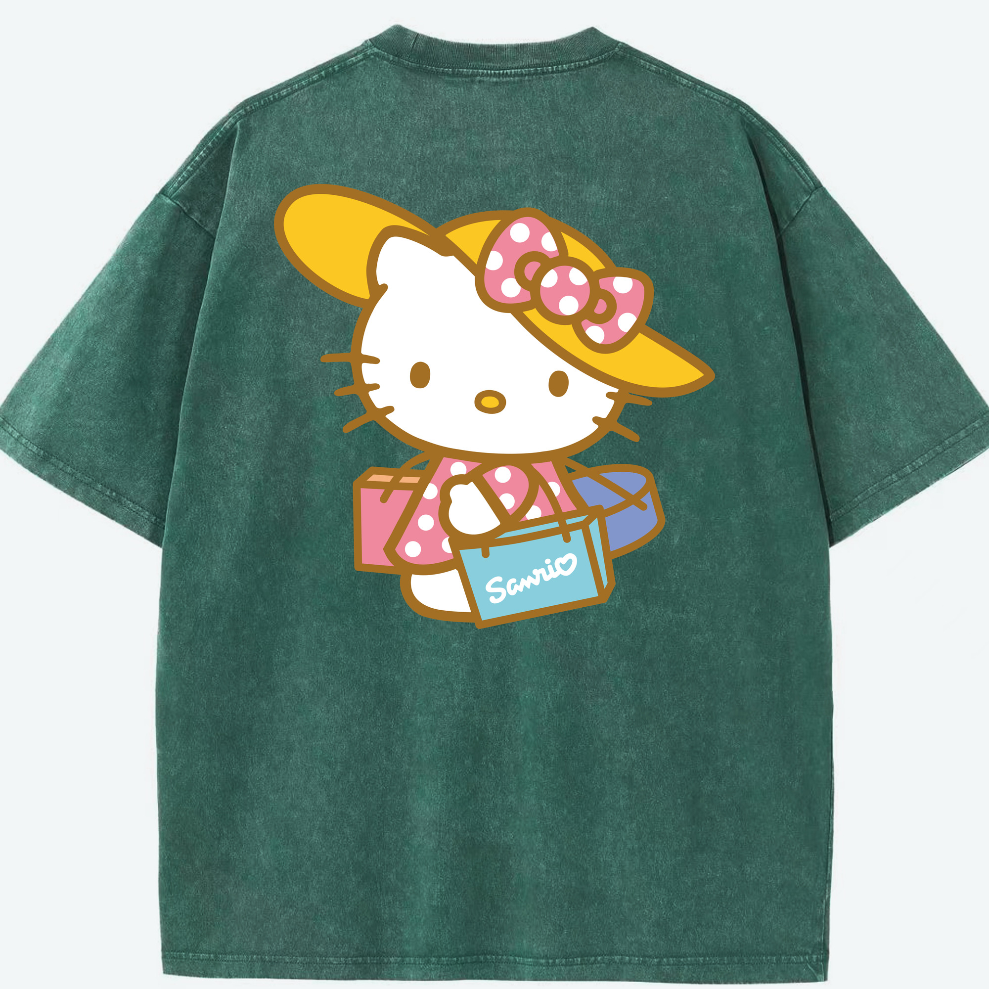 （画像用） Hello Kitty ハローキティ 綿100% ヴィンテージ風 半袖Tシャツ（背面プリント）